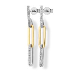 Breuning 1/4ctw Diamond Two-Tone White and Yellow Gold Paperclip Chain Drop Earrings