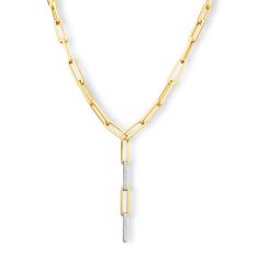 Breuning 1/8ctw Diamond Two-Tone White and Yellow Gold Paperclip Chain Link Collier Necklace