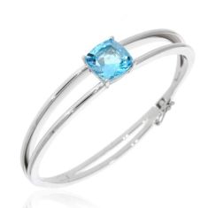 Breuning Cushion Blue Topaz Sterling Silver Bangle Bracelet