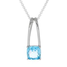 Breuning Cushion Blue Topaz Sterling Silver Pendant Necklace