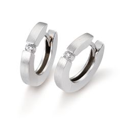 Breuning Diamond Accent 15mm White Gold Huggie Hoop Earrings