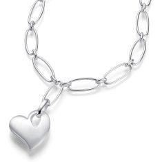Breuning Paperclip Chain Heart Charm Sterling Silver Necklace