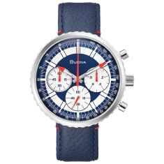 Bulova Archive Series Chronograph C Blue Leather Strap Watch | 46mm | 96A283