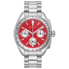 Bulova Archive Series Lunar Pilot Red Dial Stainless Steel Bracelet Watch Set 43.5mm - 96K115