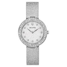 Bulova Champagne Crystal Silver Dial Stainless Steel Bracelet Watch 32mm - 96L329
