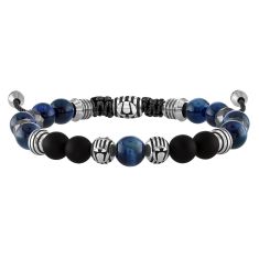 Bulova Classic Blue Tiger's Eye Beaded Bolo Bracelet