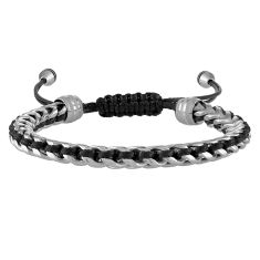 Bulova Classic Stainless Steel and Black Cord Bolo Bracelet