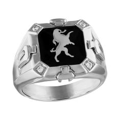 Bulova Crest of Bohemia 1/20ctw Diamond, Black Enamel and Sterling Silver Ring | Size 10