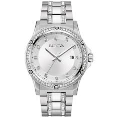 Bulova Crystal Box Set Crystal Accent Silver-Tone Dial Stainless Steel Bracelet Watch and Bracelet Set 42mm - 96K114
