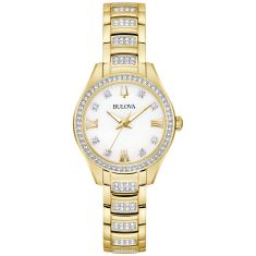 Bulova Crystal Mother-of-Pearl Dial and Gold-Tone Bracelet Watch | 28.5mm | 98L306