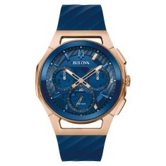 Bulova CURV Marc Anthony Blue Dial Blue Rubber Strap Watch 44mm - 97A185
