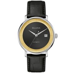 Bulova Frank Sinatra Rat Pack Automatic Limited Edition Black Dial Leather Strap Watch 40mm - 96B406