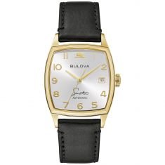Men's Bulova Frank Sinatra 'Young At Heart' Black Leather Strap Watch | 33.5mm | 97B197