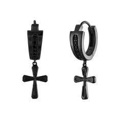 Bulova Icon 1/6ctw Treated Black Diamond Black Ruthenium-Plated Cross Drop Hoop Earrings