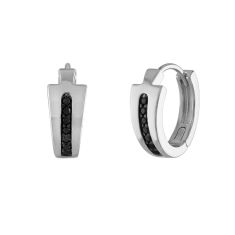 Bulova Icon 1/6ctw Treated Black Diamond Sterling Silver Huggie Hoop Earrings