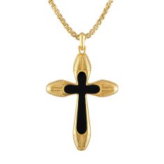 Bulova Icon Black Agate Inlay Cross Gold-Plated Pendant Necklace