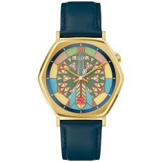 Bulova Imperial Hotel Frank Lloyd Wright Multi Color Dial Blue Leather Strap Watch 41mm - 97A177
