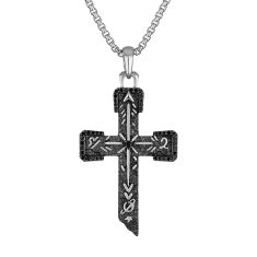 Bulova Marc Anthony Icon Cross 3/8ctw Treated Black Diamond Rhodium-Plated Pendant Necklace