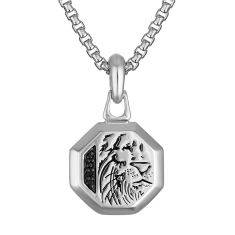 Bulova Marc Anthony Lion 1/20ctw Treated Black Diamond Rhodium-Plated Pendant Necklace