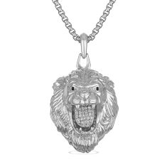 Bulova Marc Anthony Lion 1/5ctw Diamond Rhodium-Plated Pendant Necklace