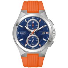 Bulova Marc Anthony Maquina Blue Dial Orange Silicone Strap Watch 46mm - 96B407
