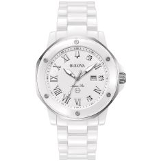 Bulova Marc Anthony Marine Star Diamond Accent Silver Dial Ceramic Bracelet Watch 36mm - 98P222