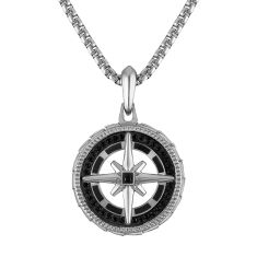 Bulova Marine Star 1/4ctw Black Diamond Stainless Steel Compass Pendant Necklace