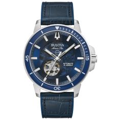 Bulova Classic Marine Star Automatic Blue Leather Strap Watch | 45mm | 96A291