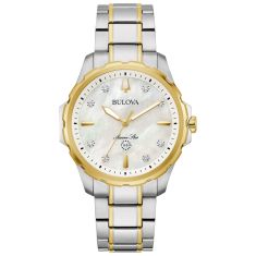 Bulova Marine Star Iridescent Mother of Pearl and Diamond Dial Two-Tone Watch 35mm - 98P227