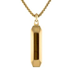 Bulova Marine Star Tiger's Eye Gold-Tone Dog Tag Amulet Necklace