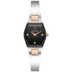 Bulova Modern Gemini Diamond Black Dial and Two-Tone Bangle Bracelet Watch | 22.5mm | 98P216