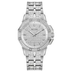 Bulova Octava Crystal Set Stainless Steel Bracelet Watch 34mm 96L305 REEDS Jewelers