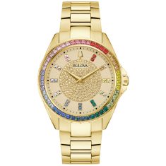 Bulova Phantom Classic Crystal Accent Champagne Dial Gold Tone Stainless Steel Bracelet Watch 40mm - 97A179