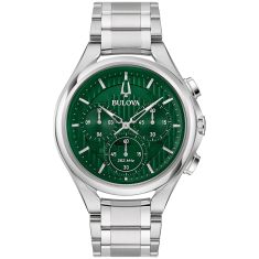 Bulova Progressive Dress CURV Green Dial and Stainless Steel Bracelet Watch | 44mm | 96A297