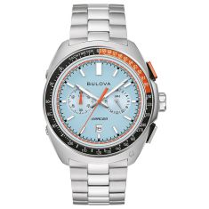 Bulova Racer Chronograph Blue Dial Stainless Steel Bracelet Watch 42mm - 98B432