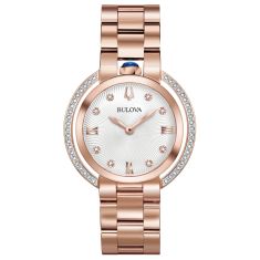 Ladies Bulova Rubaiyat Diamond Accent Black Ceramic Bracelet Watch 35mm 98R266 REEDS Jewelers