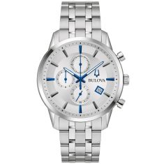 Bulova Sutton Chronograph Silver-Tone Dial Stainless Steel Watch 41mm - 96B404