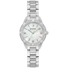 Bulova Sutton Classic Diamond Accent Mother of Pearl Dial Stainless Steel Bracelet Watch 28mm - 96R253