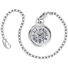 Bulova Sutton Classic Silver Tone Blue Accent Dial Stainless Pocket Watch 50mm - 96A304