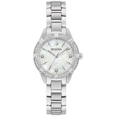 Bulova Sutton Diamond Accent Mother-of-Pearl Dial Stainless Steel Bracelet Watch 28mm - 96R253