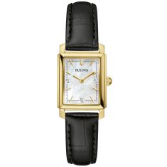 Bulova Sutton Mother-of-Pearl Diamond Accent Dial Black Leather Strap Watch 21mm - 97P166