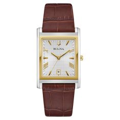 Bulova Sutton Silver Dial Brown Leather Strap Watch 29mm - 98B430