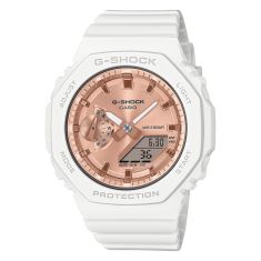 Casio G-Shock Analog-Digital Pink Gold-Tone Dial White Resin Strap Watch - GMAS2100MD7A