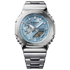 Casio G Shock G Steel GM2110D Analog Digital Sky Blue Dial Stainless Steel Watch 43mm GM2110D 2A REEDS Jewelers