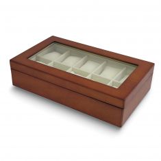 Cherry Finish Wood Ten Slot Watch Box with Glass Top