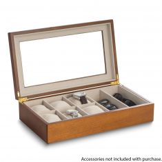 image of Cherry Wood Six Slot Watch and Two Slot Eyeglass Box with Glass Top with sku:GM21263
