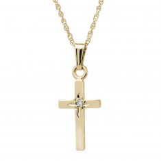 Child's Yellow Gold and Diamond Cross Pendant Necklace