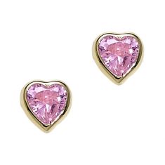 Child's Pink Cubic Zirconia Heart Earrings