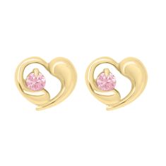 image of Child's Pink Cubic Zirconia Yin-Yang Heart Yellow Gold Stud Earrings with sku:GE497RJ