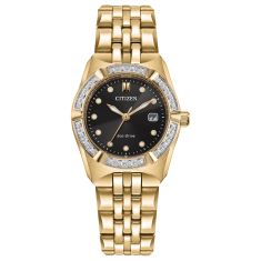 Citizen Corso Diamond Accent Black Dial Gold-Tone Stainless Steel Bracelet Watch 28mm - EW2712-55E